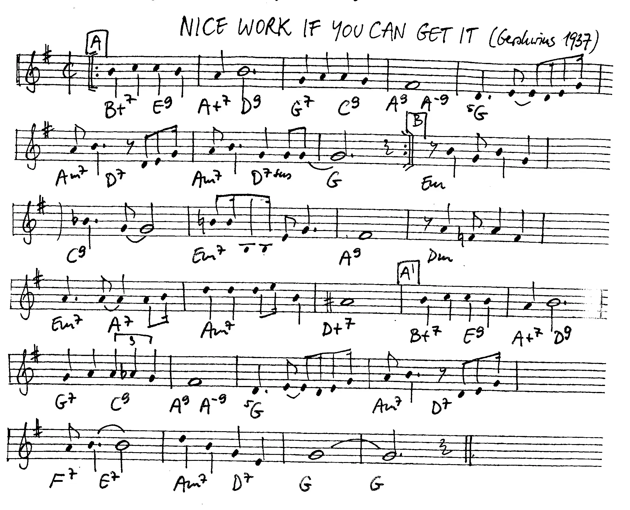 nice work if you can get it free jazz leadsheet - Courtesy of the Jungle Jazz Band